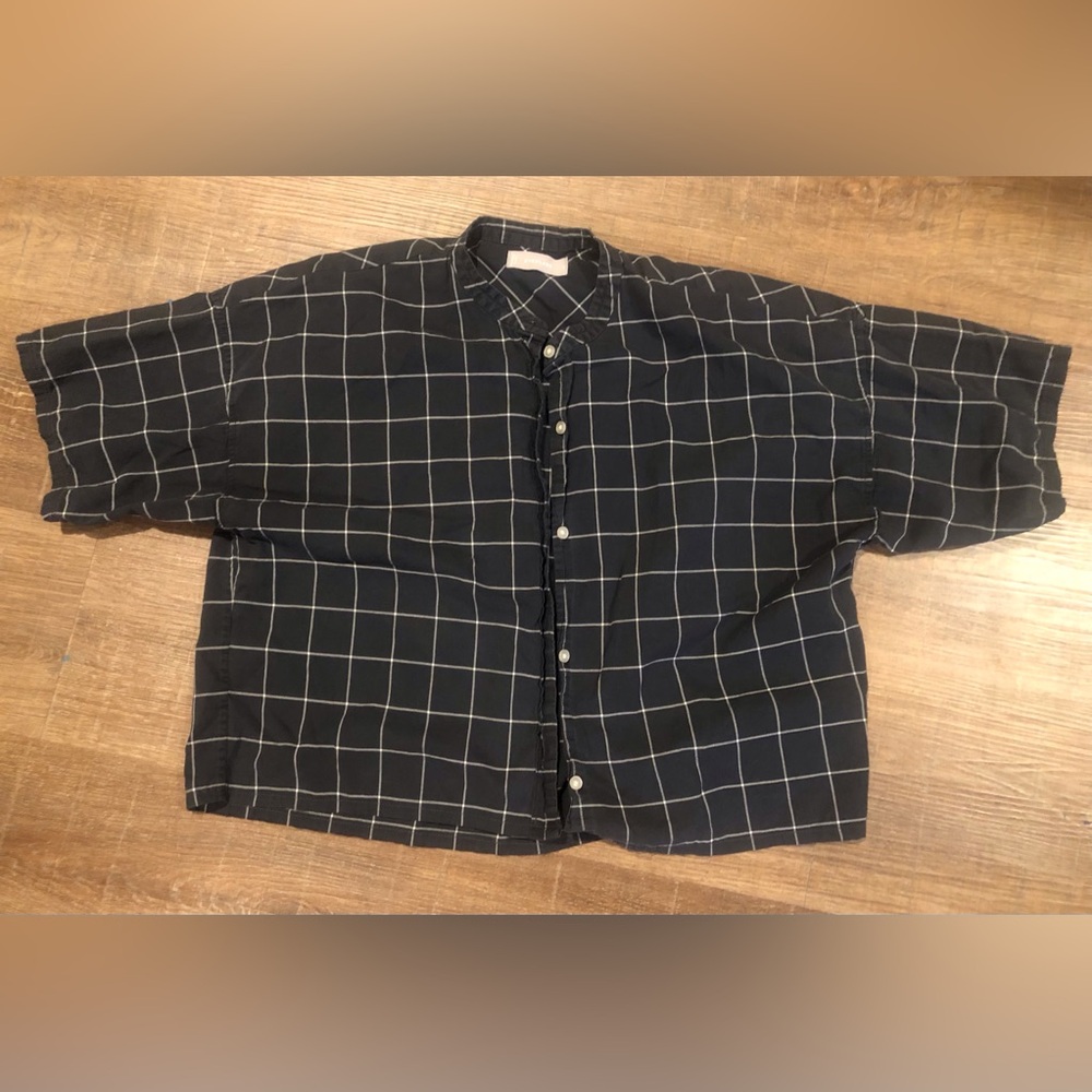 Everlane cotton boxy top grid pattern